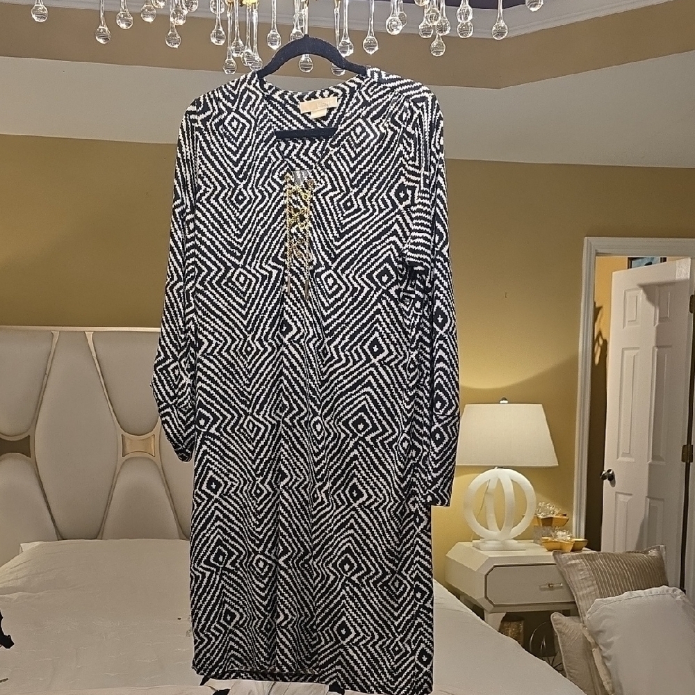 Michael Kors Monochrome Patterned Midi Dress Size 1X - Picture 4 of 15